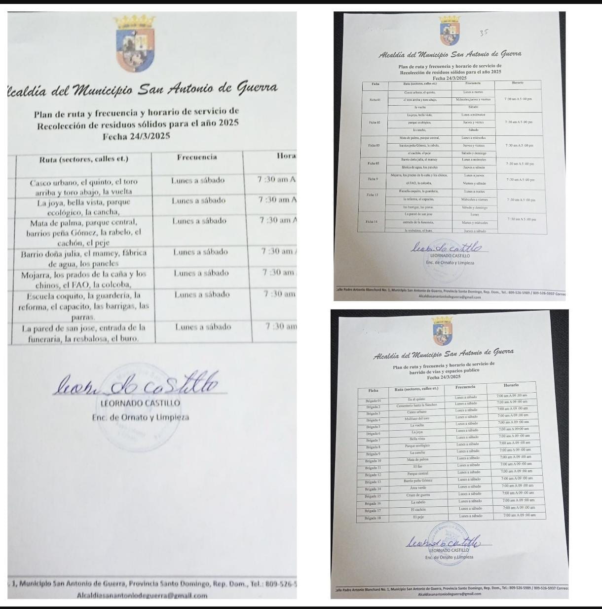 PLAN DE RUTAS , FRECUENCIAS Y HORARIOS Del SERVICIO DE RECOLECCION DE RESIDUOS SOLIDOS PARA EL AÑO 2026