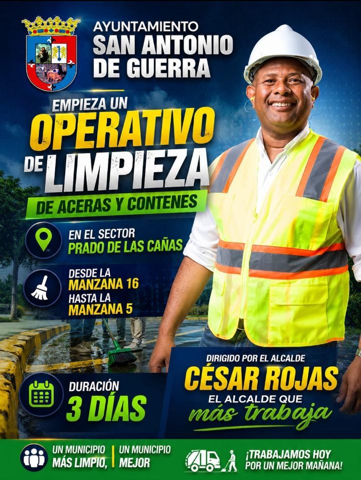 Ayuntamiento San Antonio de Guerra Empieza un operativo de limpieza de aceras y contenes en en el sector prado de las caña .