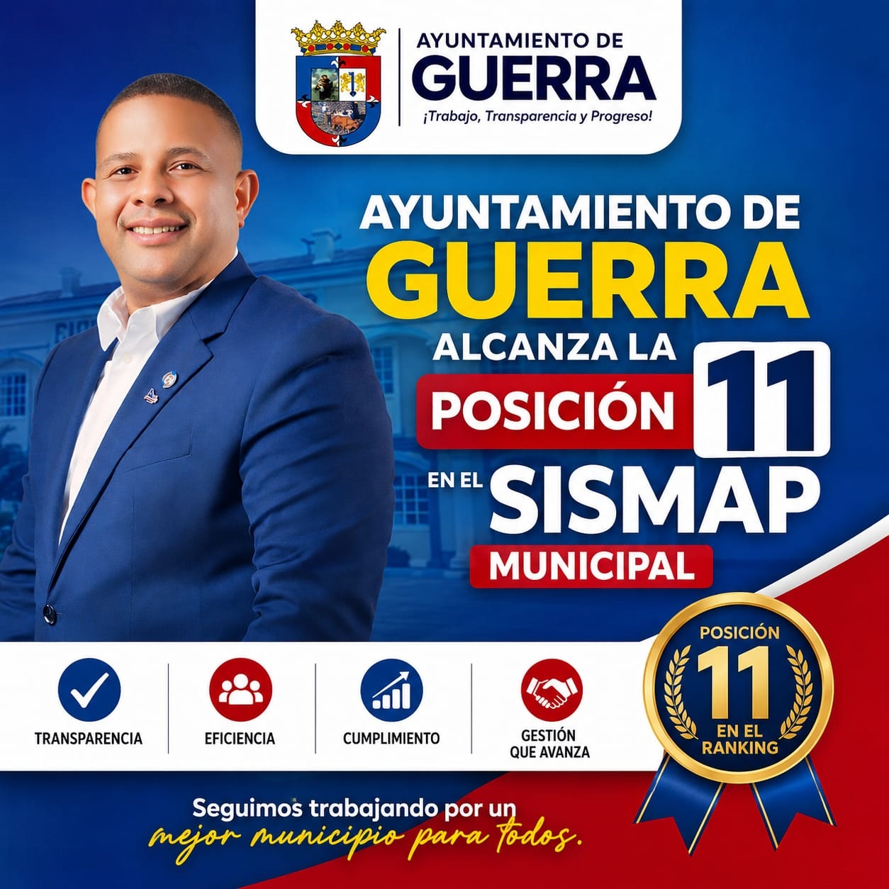 Ayuntamiento de Guerra alcanza la posición  11 en el SiSMAP Municipal